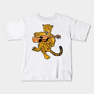 Leopard  Playing Guitar Cartoon Kids T-Shirt